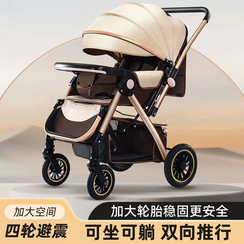 

Four Wheel Folding Handcart Portable Two-way Children's Stroller Can Be Seated Reclined Shock-absorbing Suitable for All Seasons