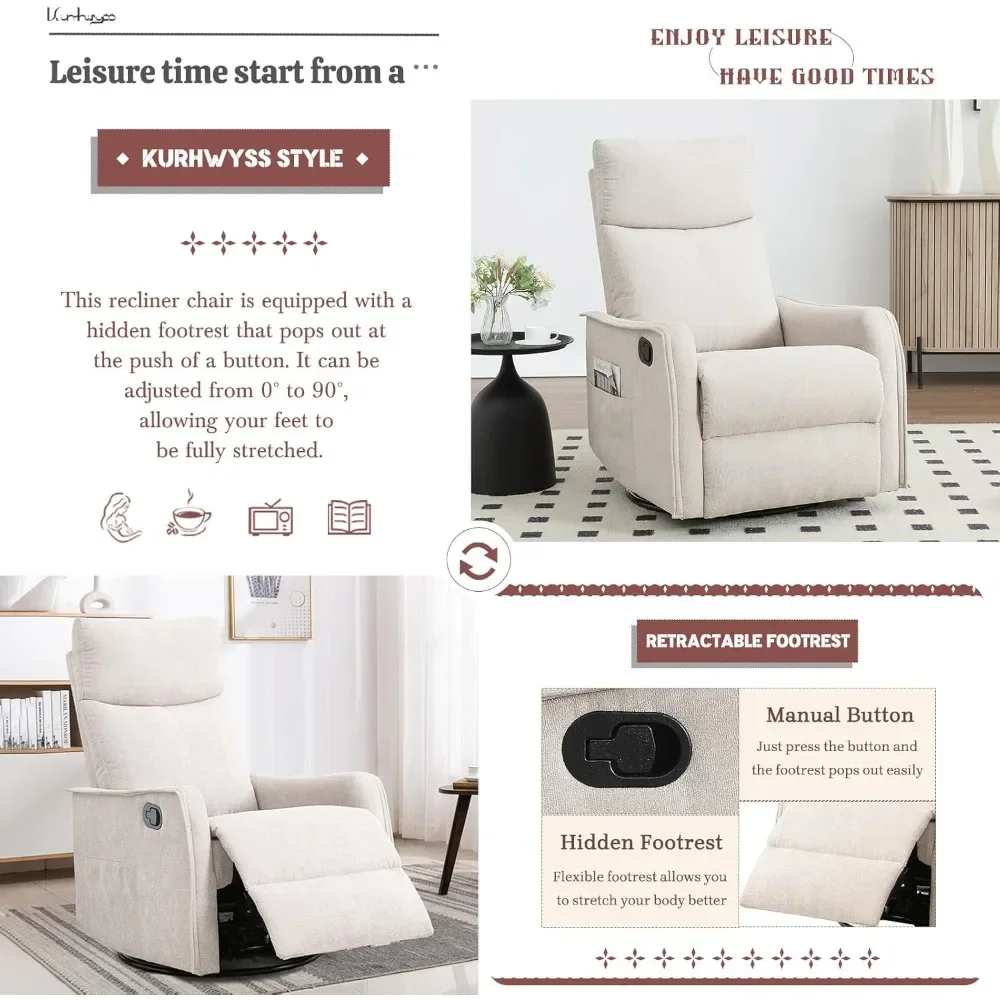 

Swinging lounge chair with heating and massage function, 360 ° rotating gliding rocking chair with backrest and footrest