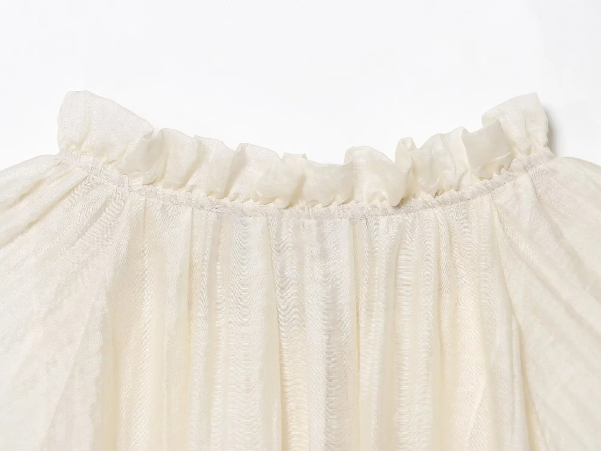 2025 moda de otoño para mujer, blusa semitransparente drapeada con mangas abullonadas, camisa holgada de tela Tencel minimalista elegante para mujer