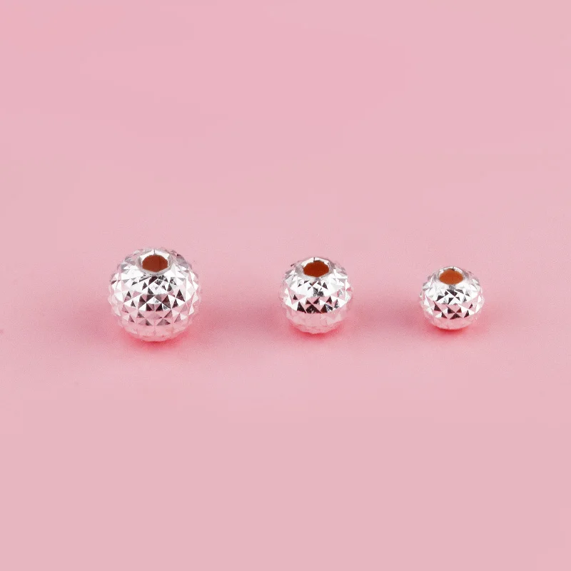5PCS S999 pure silver faceted rhombic laser round bead diy bracelet accessory