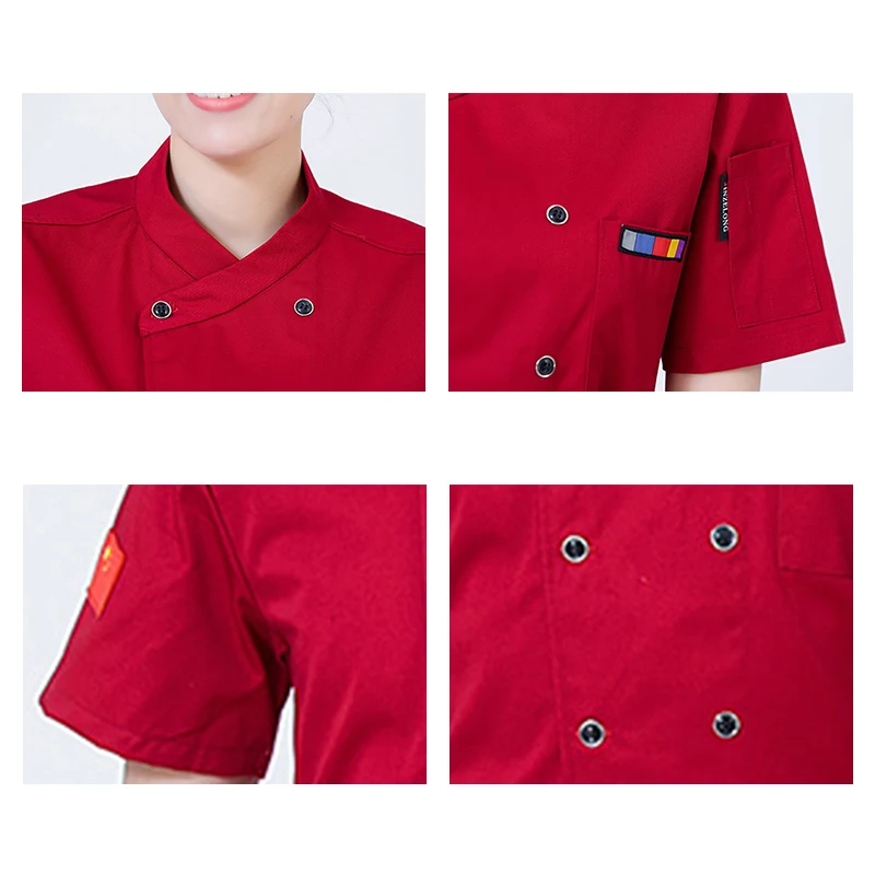 Veste de Chef de Restaurant pour hommes, uniforme de cuisine d'hôtel de restauration, Costume de cuisine de cantine pour femme, vêtements de travail de boulangerie d'été pour femme