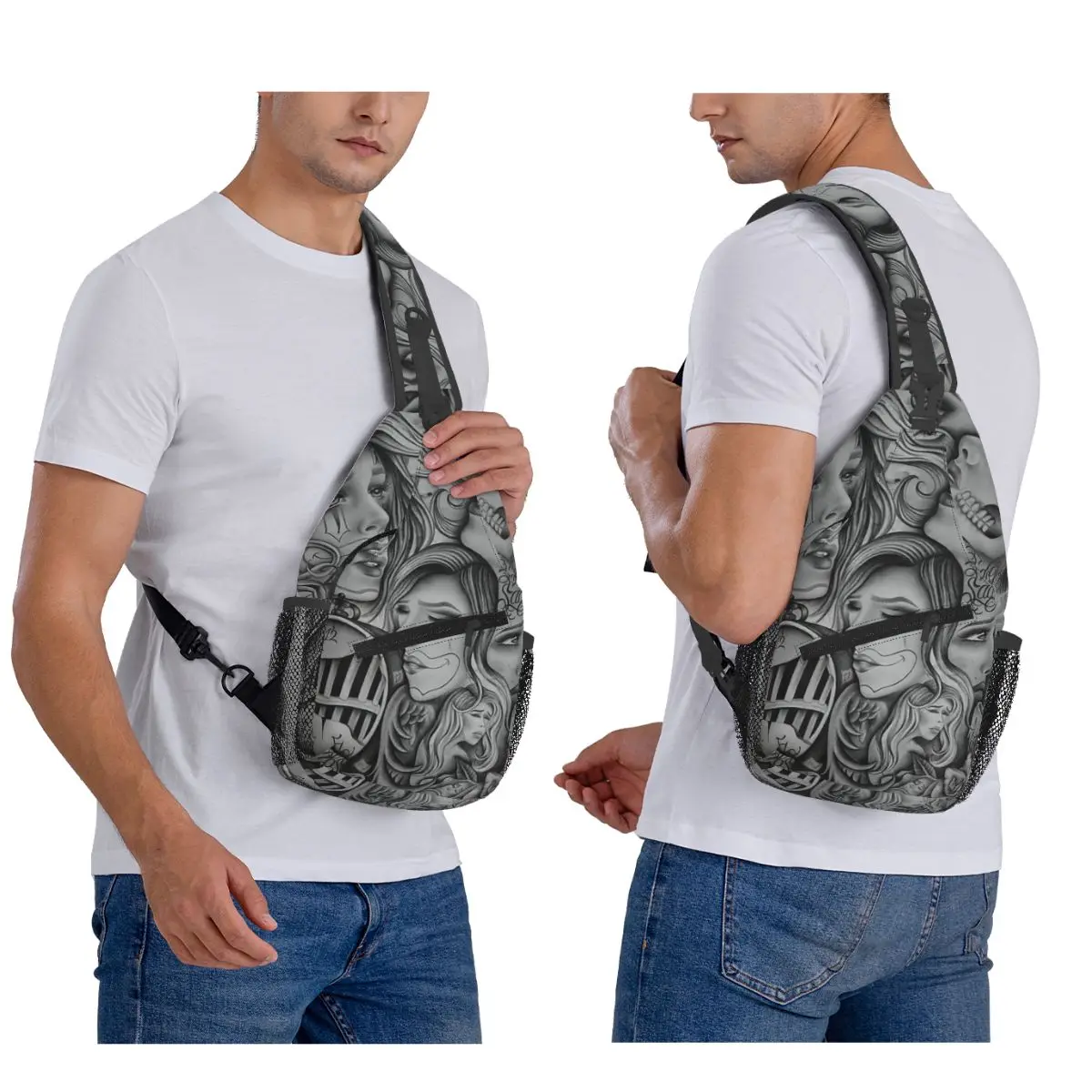 عيون حزينة تشولا مهرج شيكانو الفن الأسود والرمادي الفن حقيبة صدر للرجال الرجال الرافعة Crossbody على ظهره حقيبة صدر للرجال المشي لمسافات طويلة Daypack حقيبة كتف