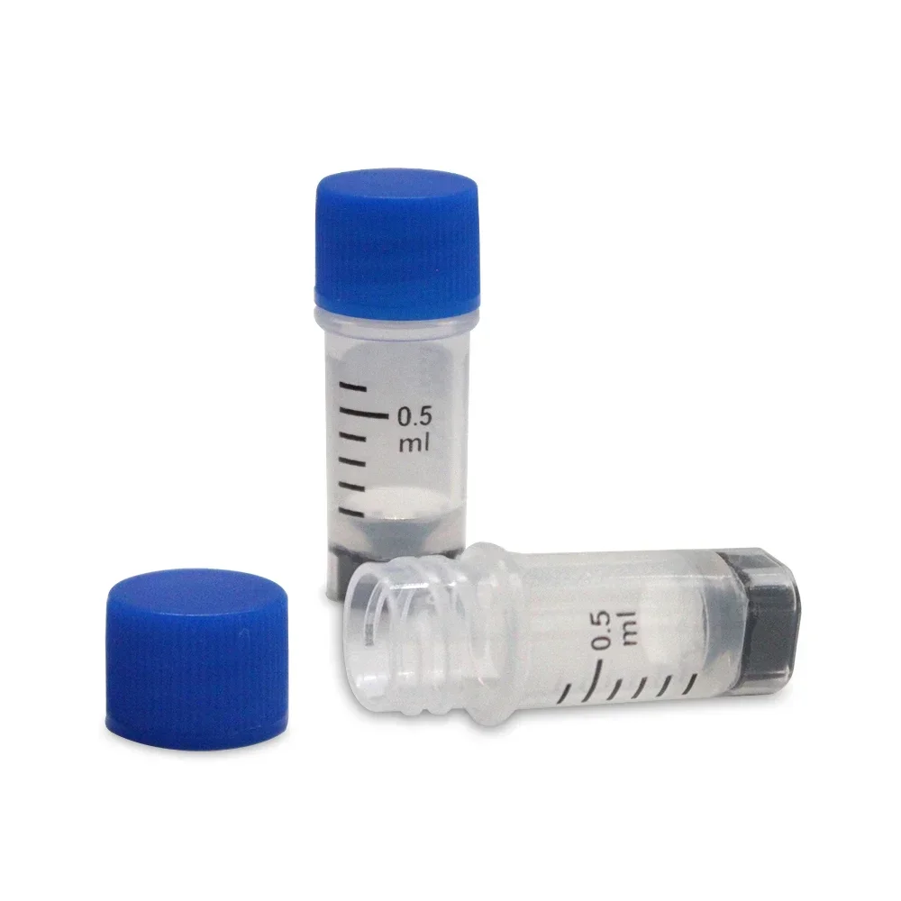 100pcs LABSELECT 0.5ml 1.5ml 2ml Cryovial Tubes 2D Cryotubes, External Rotating Vial Freezing Tubes Blue Orange White Screw Cap