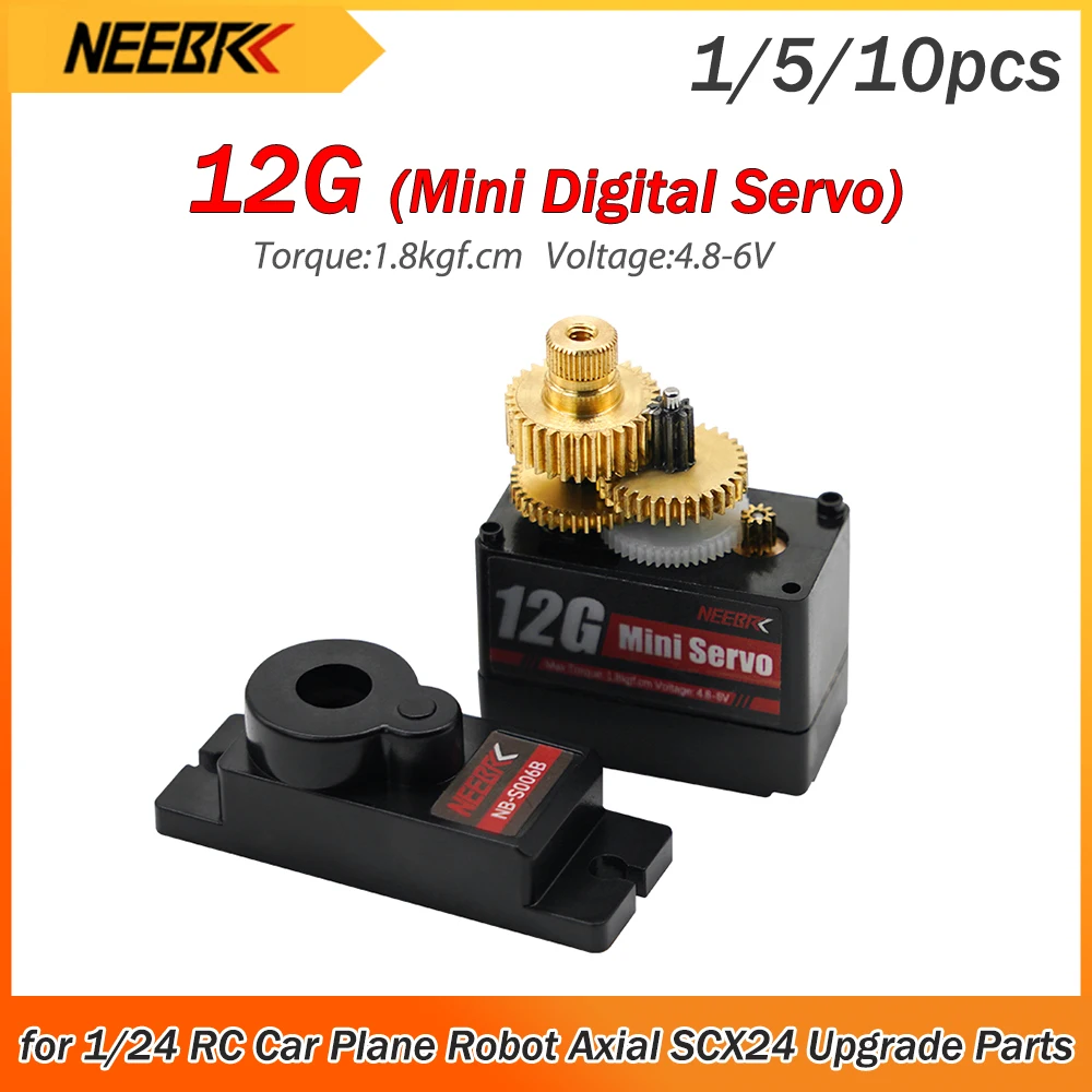 

NEEBRC 12G Metal Gear Digital Servo 1.8kgf.cm High Torque 4.8-6V for 1/24 RC Mini Car Airplane Drone Robot Axial Model Toy Parts