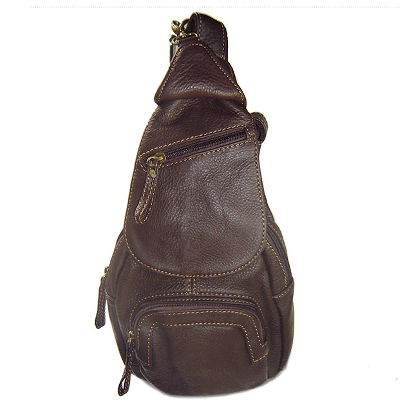 New Fashion Genuine Leather Messenger Bag Men Leather Shoulder Bags Sling Bag Male Chest Pack Small Leisure Bag brown 3010