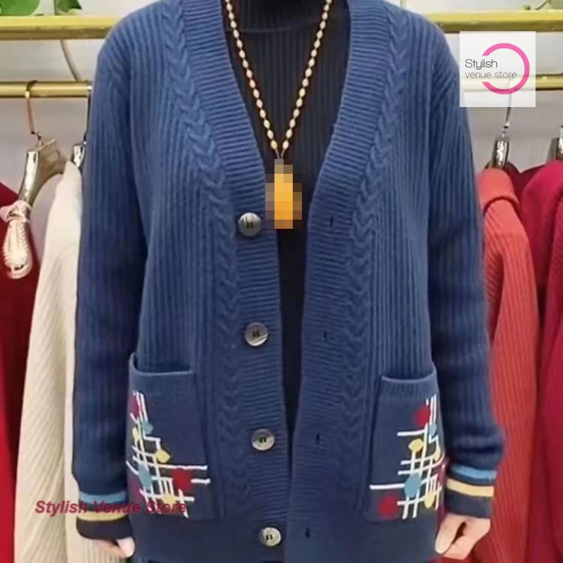 

French style high-end casual knitted cardigan jacket women's autumn and winter plus size elastic slim Joker casual sweater