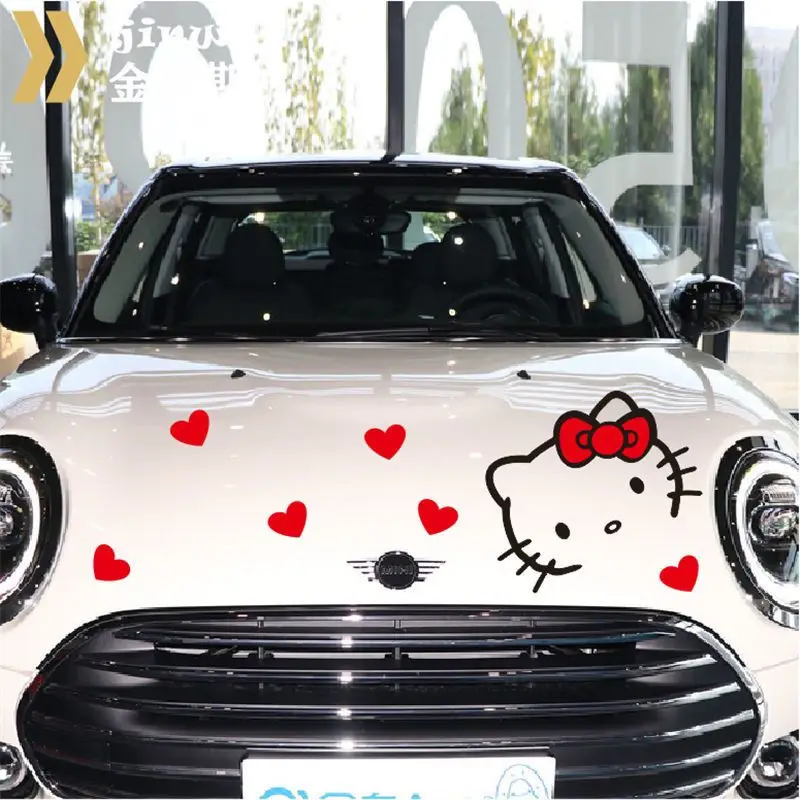 Sanrio-pegatina de Hello Kitty Hood para coche, dibujos animados, Anime, Kt Cat, flor linda, decoración de carrocería, pegatinas de puerta, Juguetes Diy, regalos