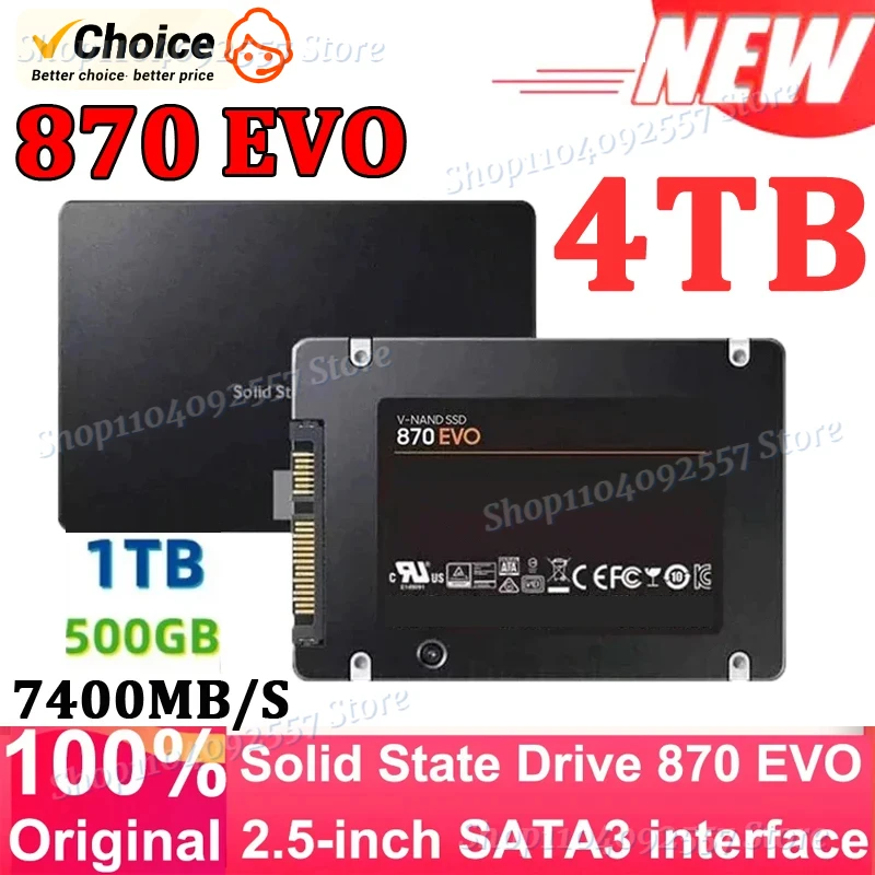 

New 870EVO 1TB 2TB 4TB 8TB Internal Solid State Drive SATA 3.0 SSD 2.5 Inches 7400MB/s Hard Disk for Desktop Laptop PS4 PS5 PC