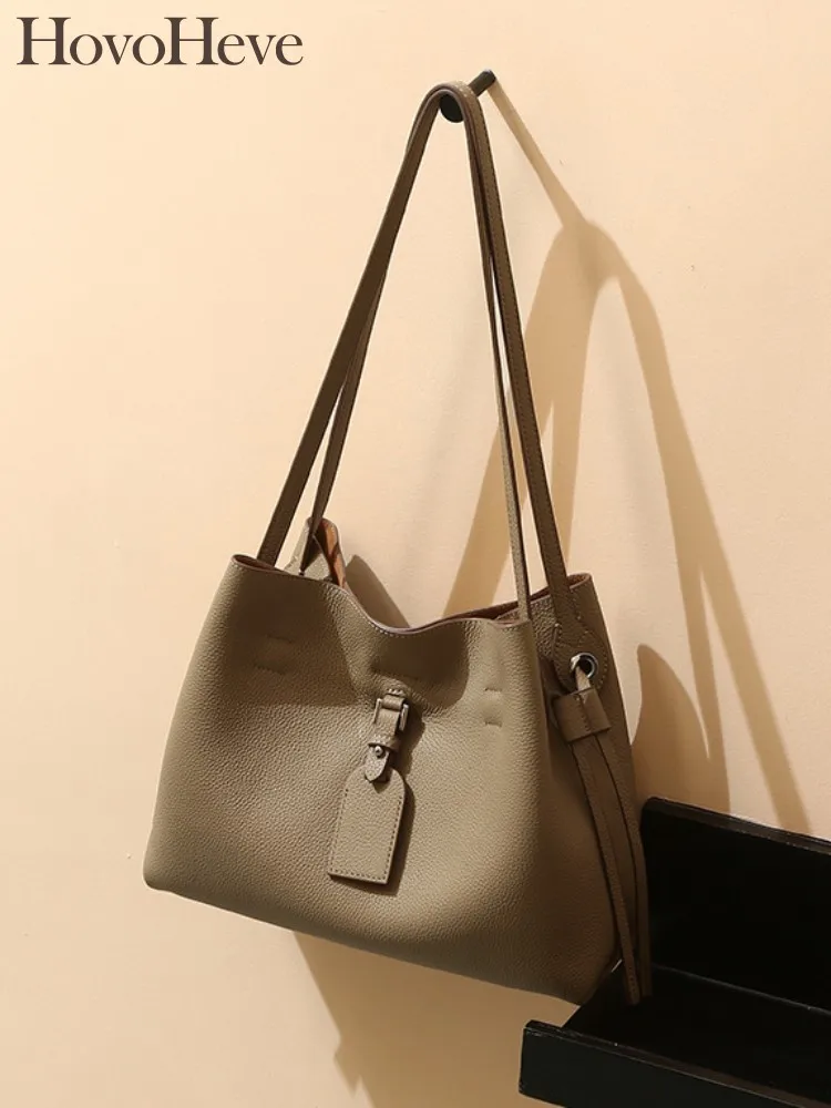 

Office Women Single Shoulder Bag Genuine Leather Handbag Elegant Ladies Hasp High Capacity Solid Soft Cowskin Crossbody Bags