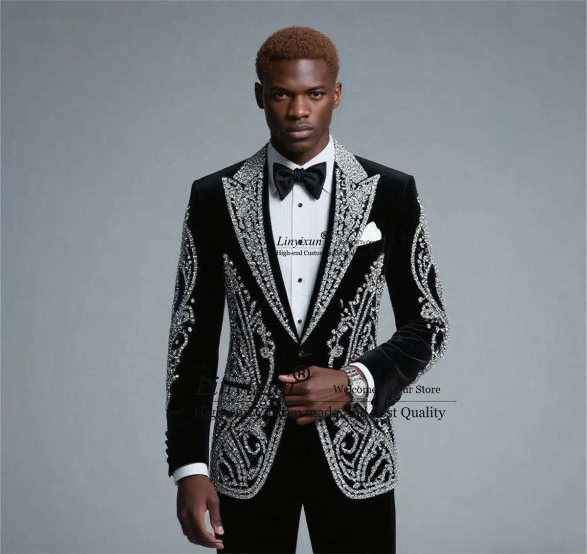 Sparkly Rhinestones Crystals Men Suits 2 Pieces Sets Male Party Prom Blazer Customized Ropa Hombre Handsome Slim Groom Tuxedos