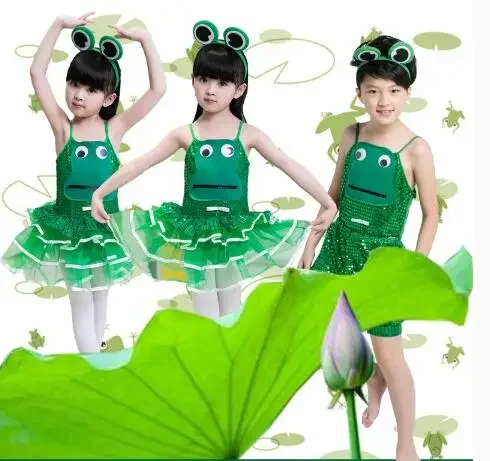 girl boy performace sequin dress frog clothing children modern dance frog costume