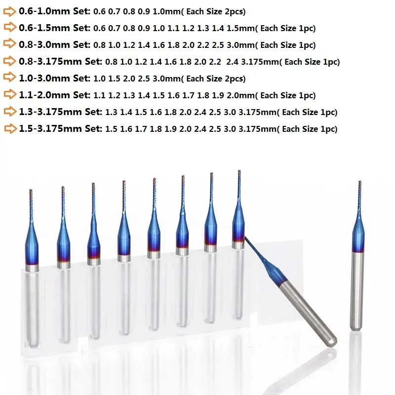 10 Pcs 3.175 Blue Shank Coated Carbide End Milling Cutter Cnc Router Engraving Edge  Endmill 0.8-3.0mm