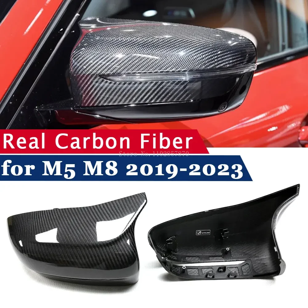 LHD Rearview Mirror Cover for BMW M5 F90 M8 F91 F92 2019-2023 Real Carbon Fiber Side Mirror Shells Add on Frame Case Protector