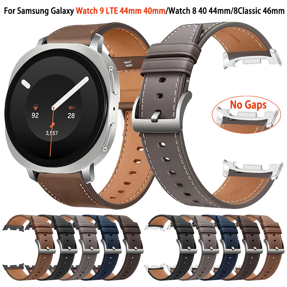 No Gaps Leather Strap for Samsung Galaxy Watch9 44mm 40mm Wristband for Galaxy Watch8 40 44mm/8Classic 46mm Replacement Bracelet