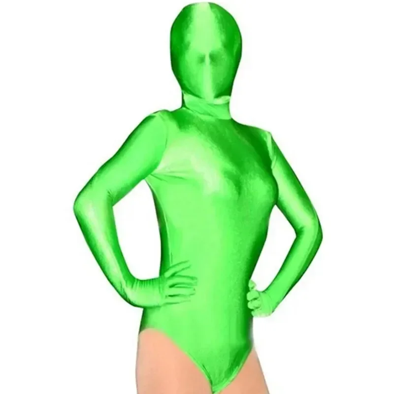 (C001) Green Shiny Spandex Sexy Tights Unisex Fetish Zentai Leotard Catsuit Women Men