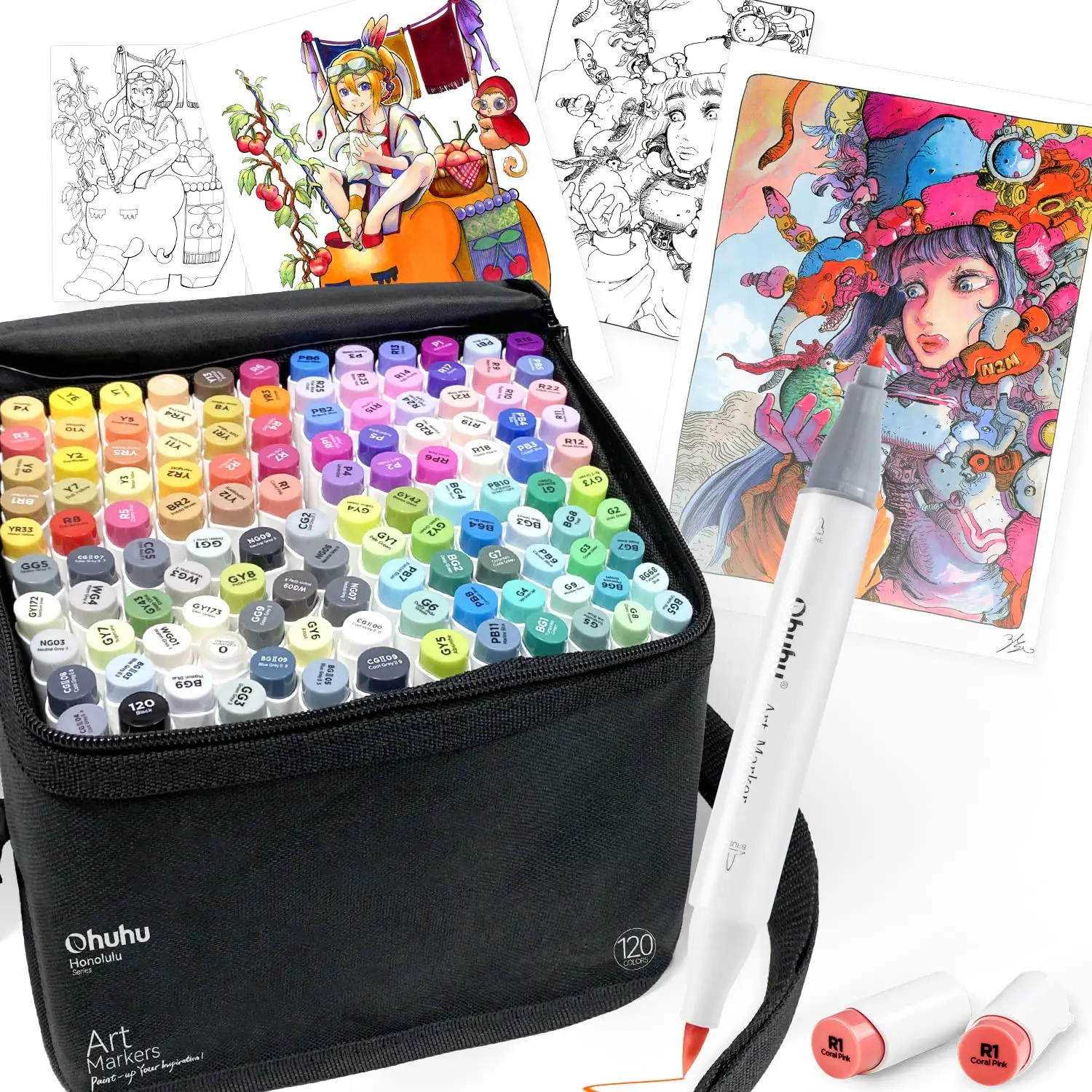 Marker 120 Colors Illustration Brush and Fine Includes 1 Blender B Series Brush-Type Pens 121 Pens Professional-Use
