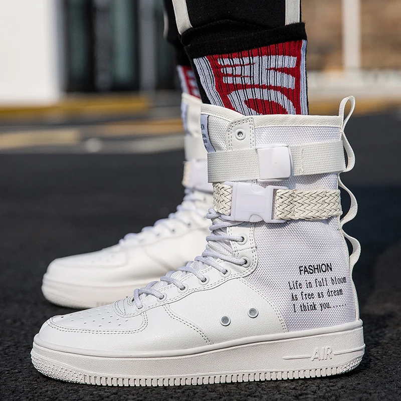 Punk Style Orange High Boots Couple Streetwear Buckle Strap Designers Shoes Men Casual Shoes Trend Platform Men High Top Sneaker