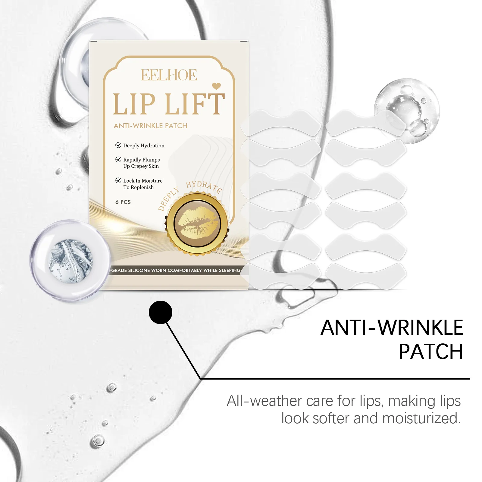 

Eelhoe Hyaluronic Acid Lip Care Patch Deep Moisturizing Darkness Removal Nourish Lifting Lips Around Skin Firming Mask Patches