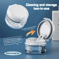 Caja de retenedor de ortodoncia portátil, caja de almacenamiento de aparatos ortopédicos invisibles multicapa, limpieza de dentaduras postizas con contenedor de cepillos