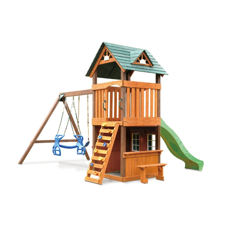 Kids Play Sets Luxury Solid Fir Wood Playhouses Wooden With Slide