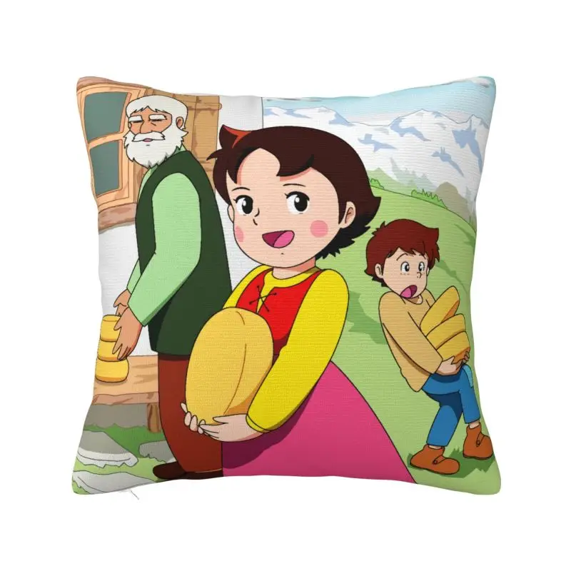 Heidi With Peter Help Her Grandfather Pillow Covers Sofa Alps Mountain Cartoon Nordic Cushion Cover Soft Pillowcase