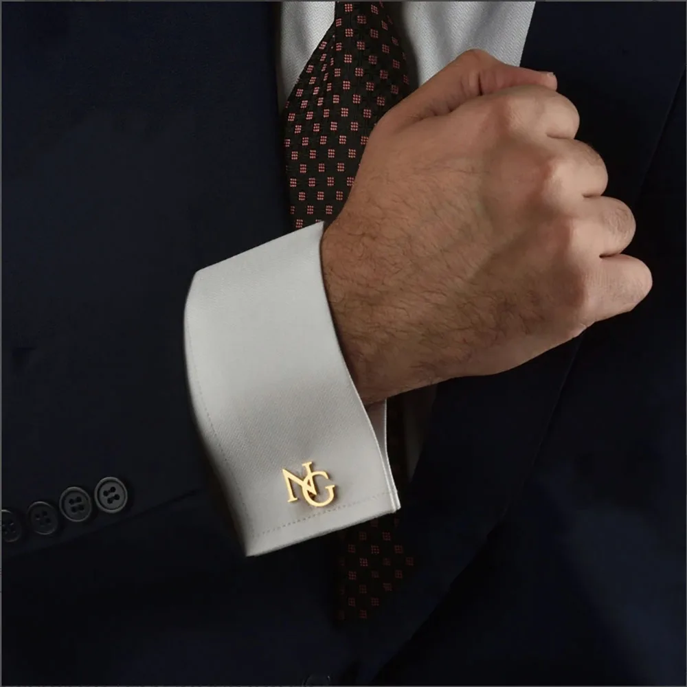 Customized Initials Cufflinks, Stainless Steel Letter Combination Cufflinks, Groom's Wedding Exquisite Jewelry