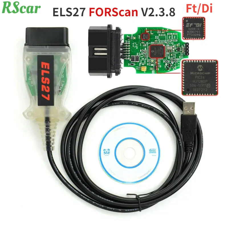 أداة مسح تشخيصية متعددة اللغات ، ELS 27 V2.3.8 ، Forscan برنامج كامل ، PIC24HJ128GP + ، Ft/Di OBD2 ، مجانية لـ Frdmazd ،