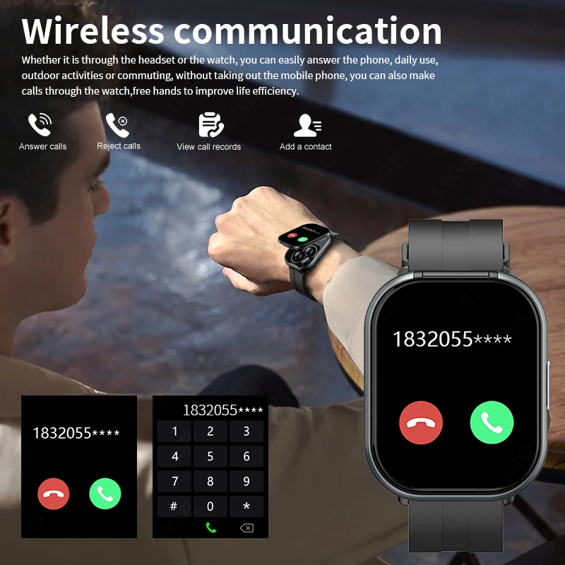 LIGE 2 في 1 بلوتوث دعوة TWS Smartwatch مع سماعات 2.01 "HD شاشة معدل ضربات القلب الرياضة اللياقة البدنية سماعة ساعة ذكية الرجال النساء