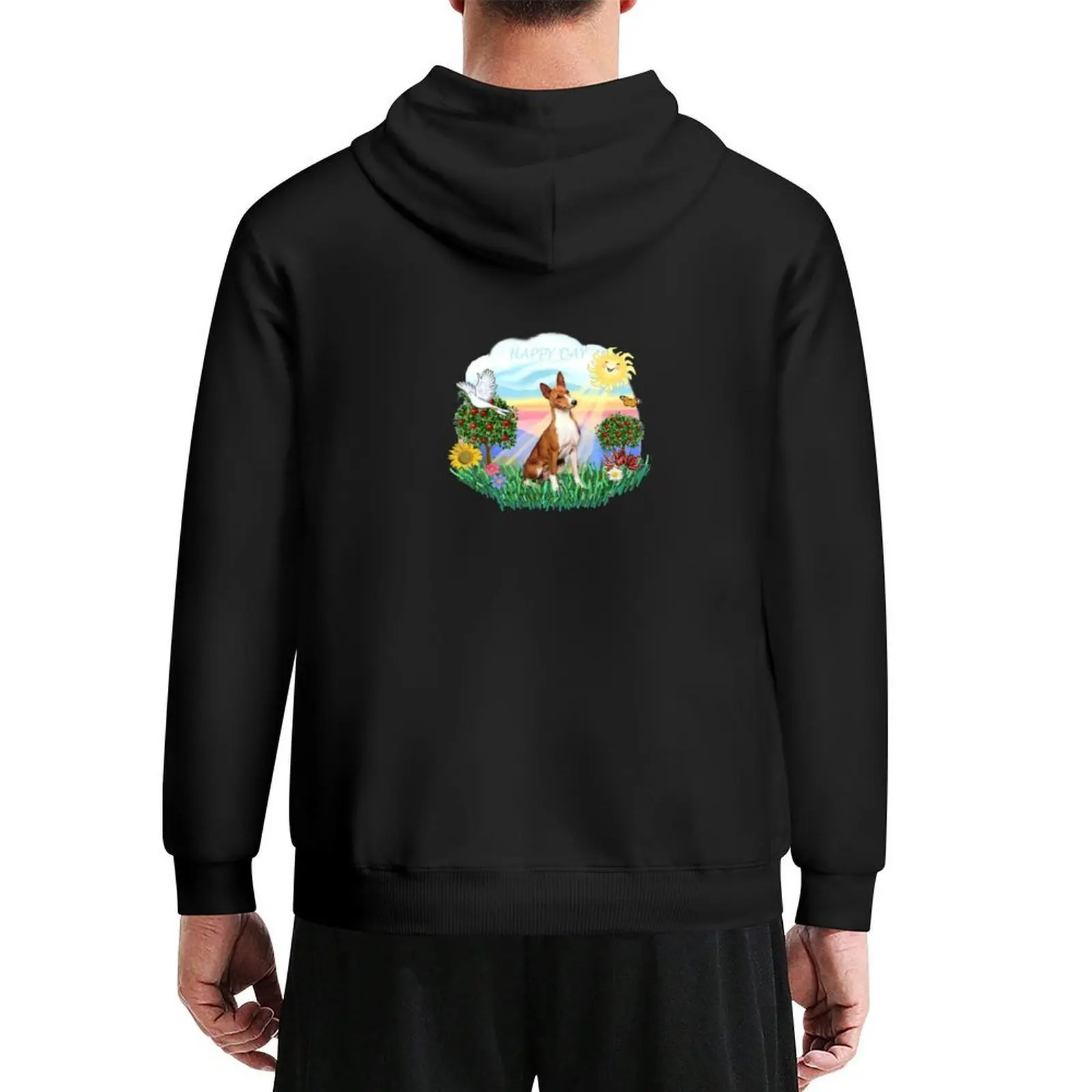 

Happy Day with a Basenji (auburn) Hoodie autumn japanese style men's winter sweater clothes for men hoodie man
