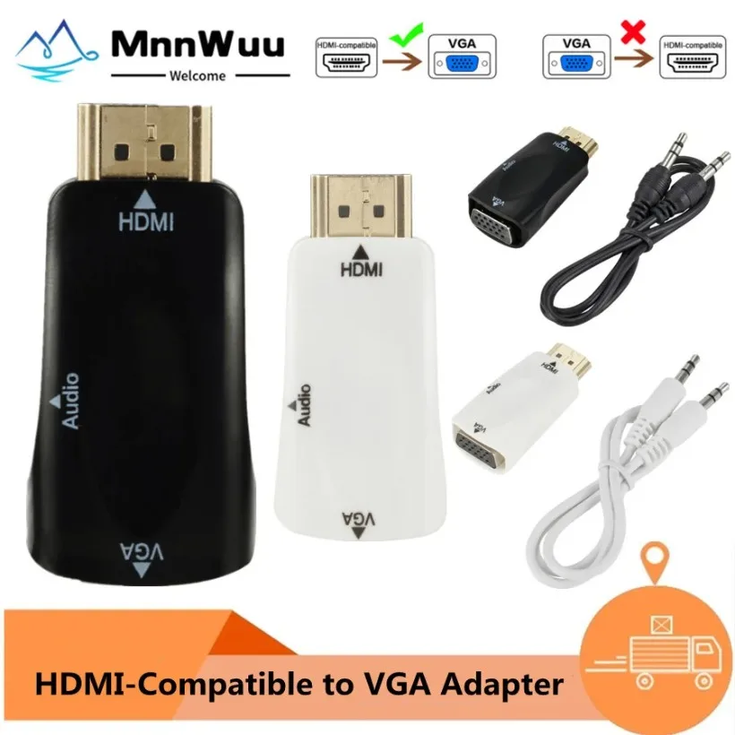 

HDMI-compatible To VGA Cable Converter Male To Famale HD2VGA Converter Adapter 3.5 Mm Jack Audio HD 1080P for PC Laptop HD2VGA