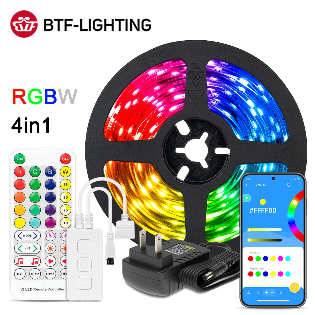 5050 RGBW 4in1 Bluetooth Music APP LED Light Strip Kits RGB with White 4 Colors in 1 3000K 6000K LED Strip for Bedroom Desk Home