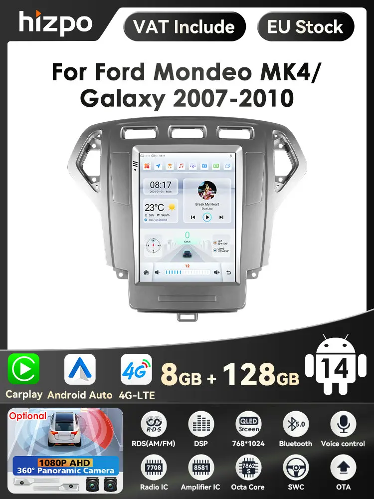 Carplay 4G-LTE Android 14 voor Ford Mondeo 4 2006-2010 9.7 ''Scherm Autoradio Multimedia Video Navigatie GPS Audio - afbeelding 2
