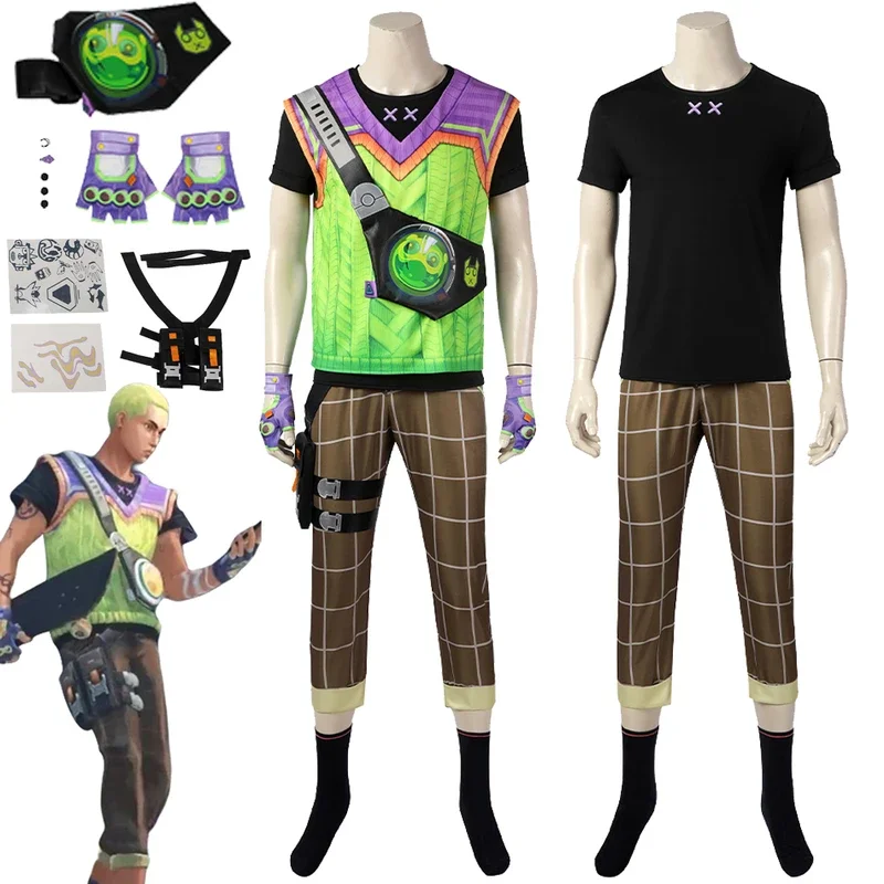 

Game valorant Gekko cosplay costume tops pants for men full set outfits shoulder bags belt gloves Halloween Carnival party suit