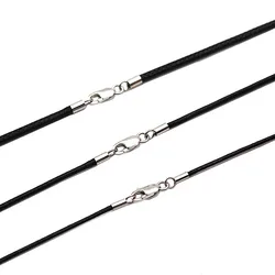 Solid 925 Sterlilng Silver Lobster Clasp Black Braid Wax Cord DIY Pendant Necklace Jewelry Making Handmade Leather Rope Chain