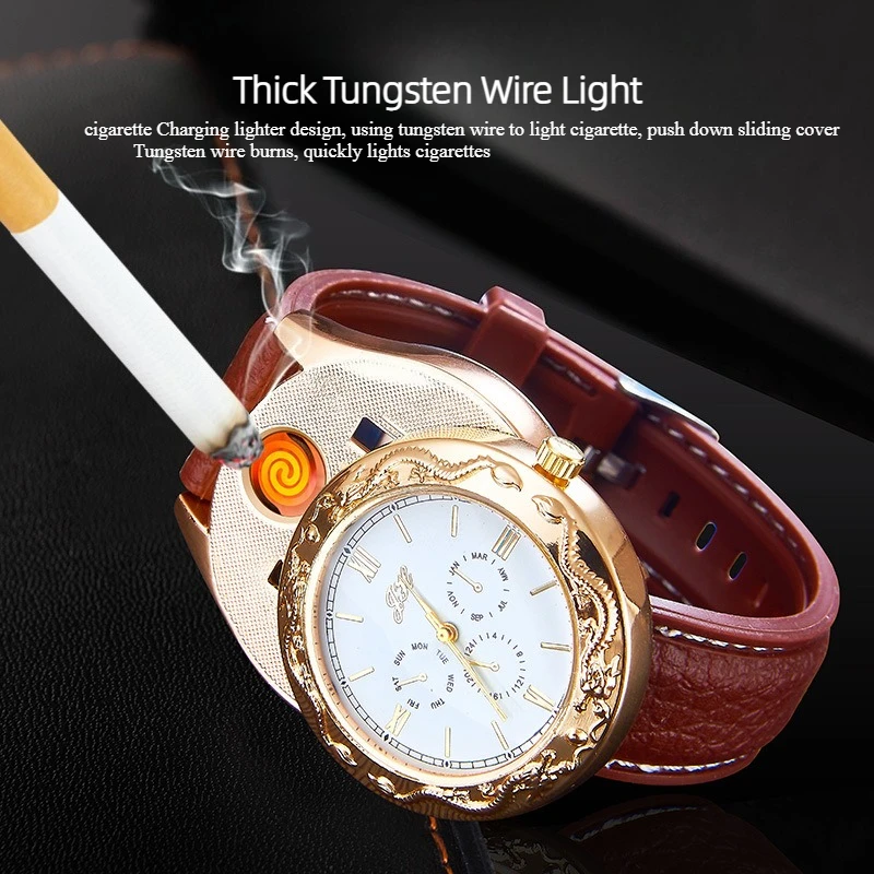 

Luxury Metal Creative Watch Lighter For Men USB RechargeableTungsten Filament Cigarette Lighter Men's Gift Cigarette Accessories