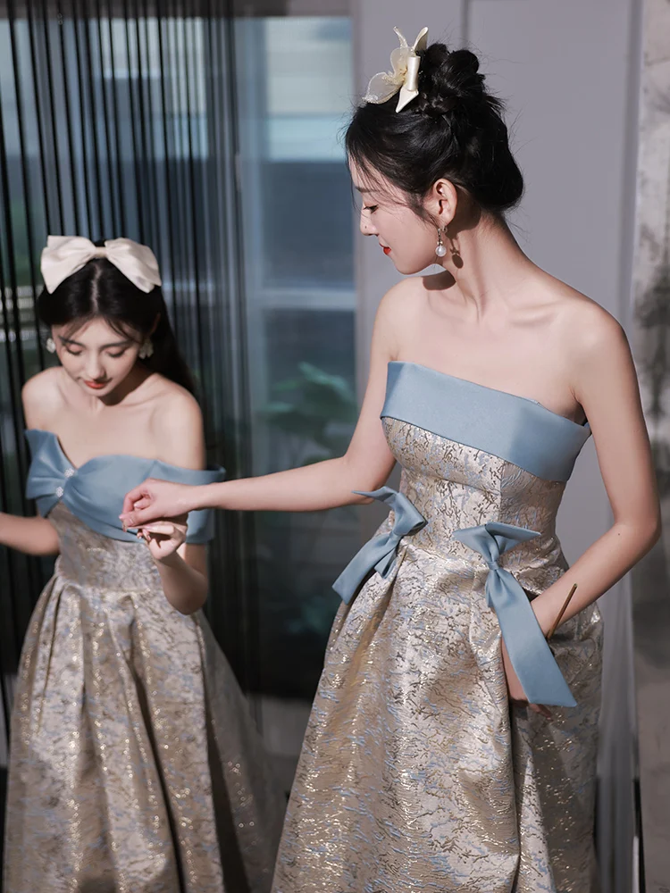 

Элитное длинное платье для подружек невесты/гостей на свадьбу, с цветочным узором, со средней талией, бальное платье для свадьбы и вечеринок