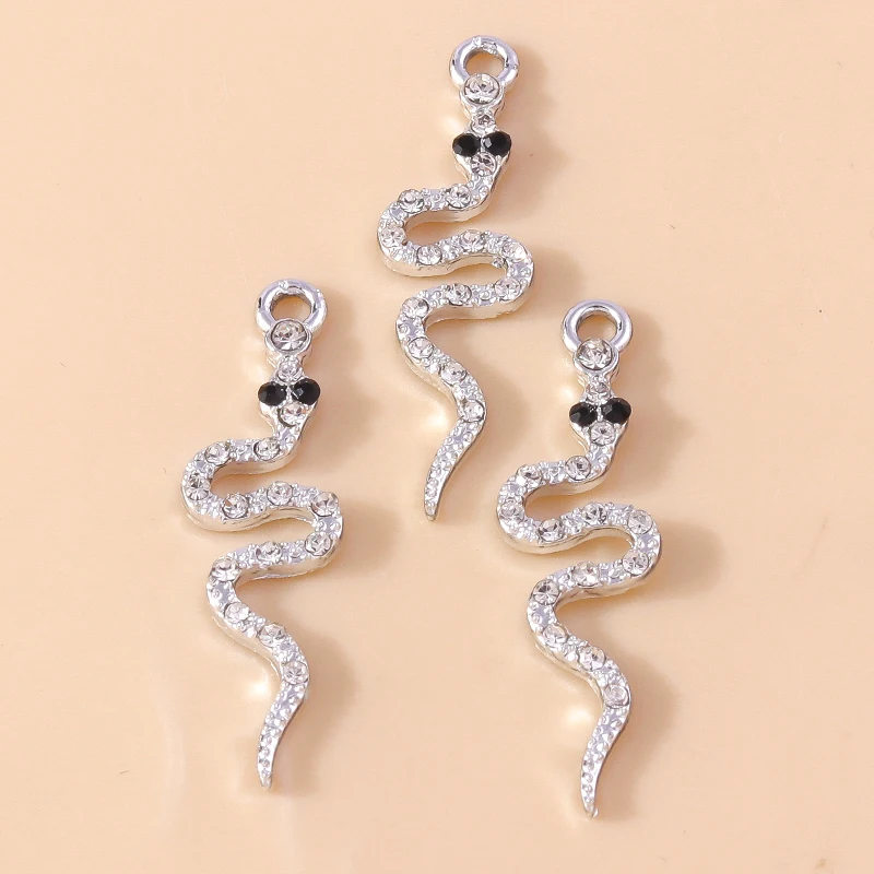 Leslie 10 Stück 9*32mm Exquisite Zirkon-Kristall-Schlangenanhänger für DIY Handgemachte Ohrringe, Armbänder, Halsketten, Anhänger, Schmuckherstellung – Detail 4