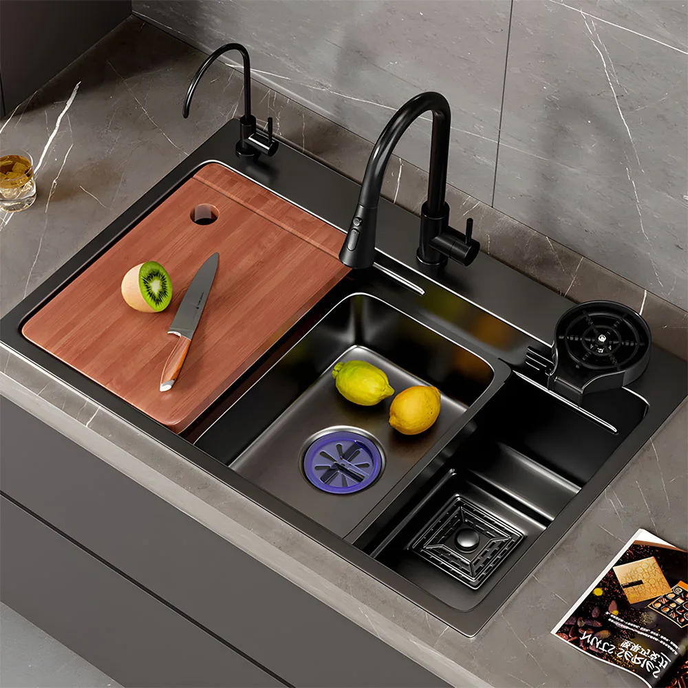 Кухонная мойка с водопадом из нержавеющей стали 304, большая однослотовая встроенная смеситель с цифровым дисплеем, набор диспенсеров для мыла, мойка чашек