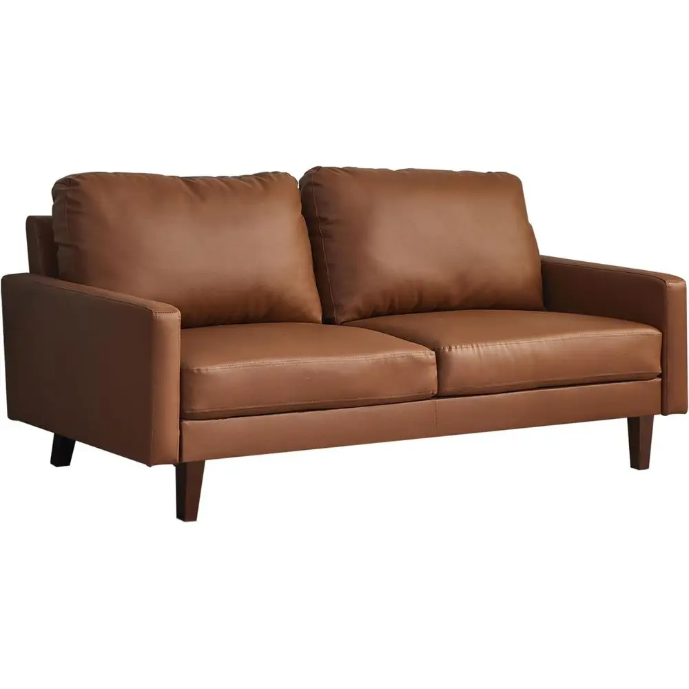 

Mid-Century Modern Leather Sofa with Wooden Legs for Living Room, Office, Brown