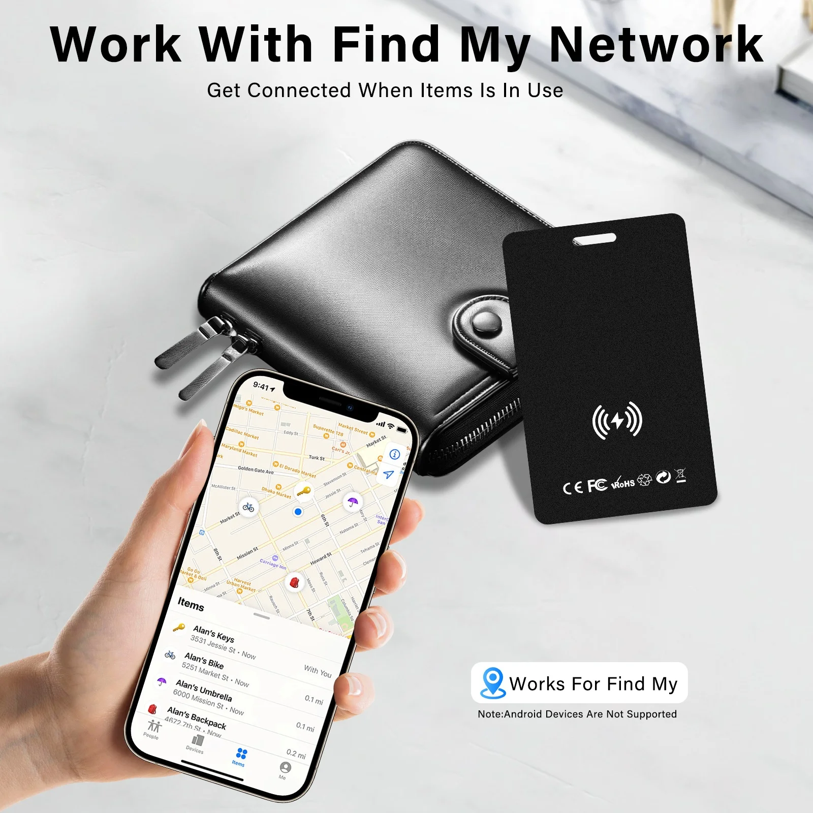 

Compatible for Apple Find My Smart Tracker Wallet-Sized Locator - Wireless Charging, Thin Device Suitable for Bags Item Finder