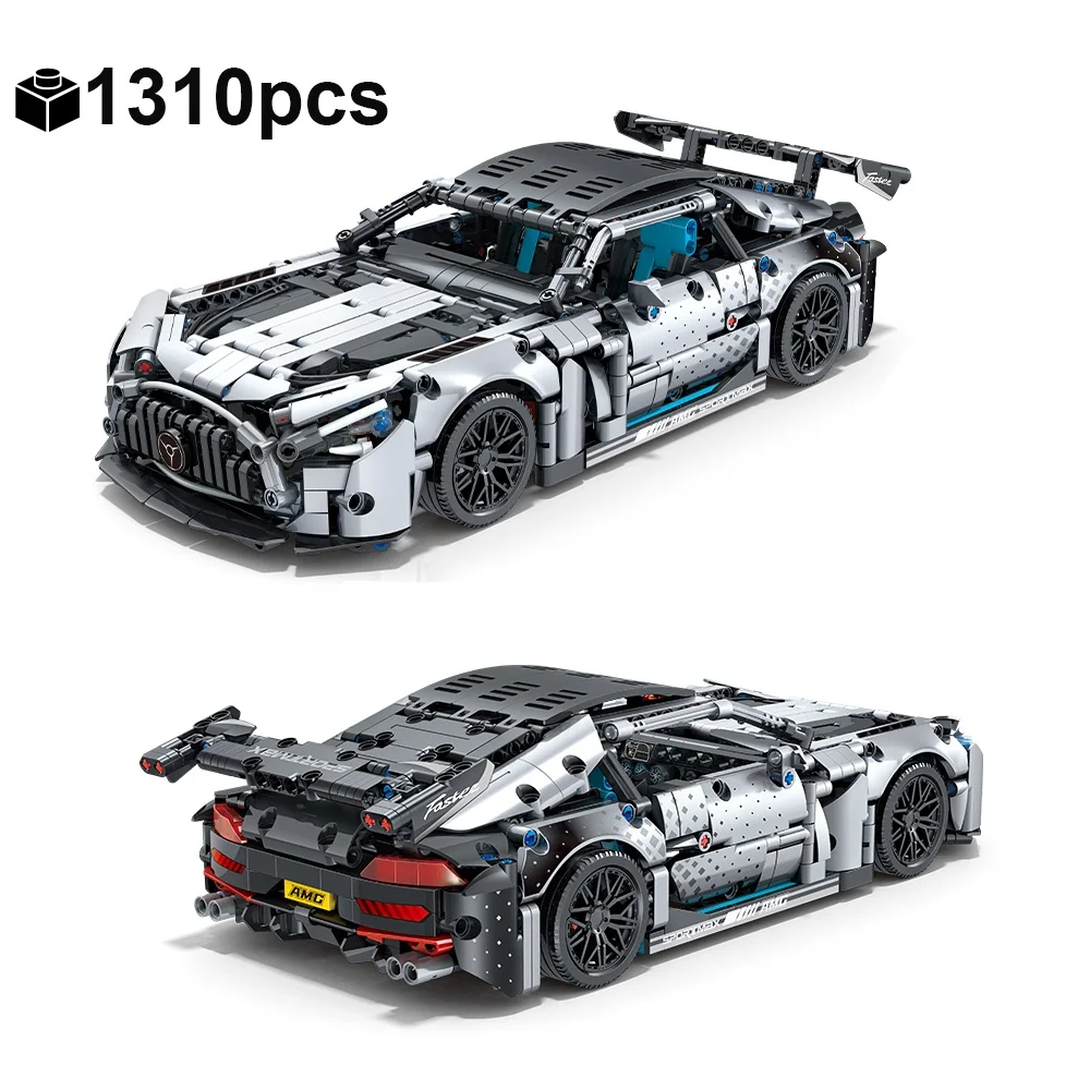 

1310pcs Silver Supercar: 1:14 Technical Racing Car Building Block, MOC Model Kit; Creative Ornament , Adults Boys Birthday Gifts