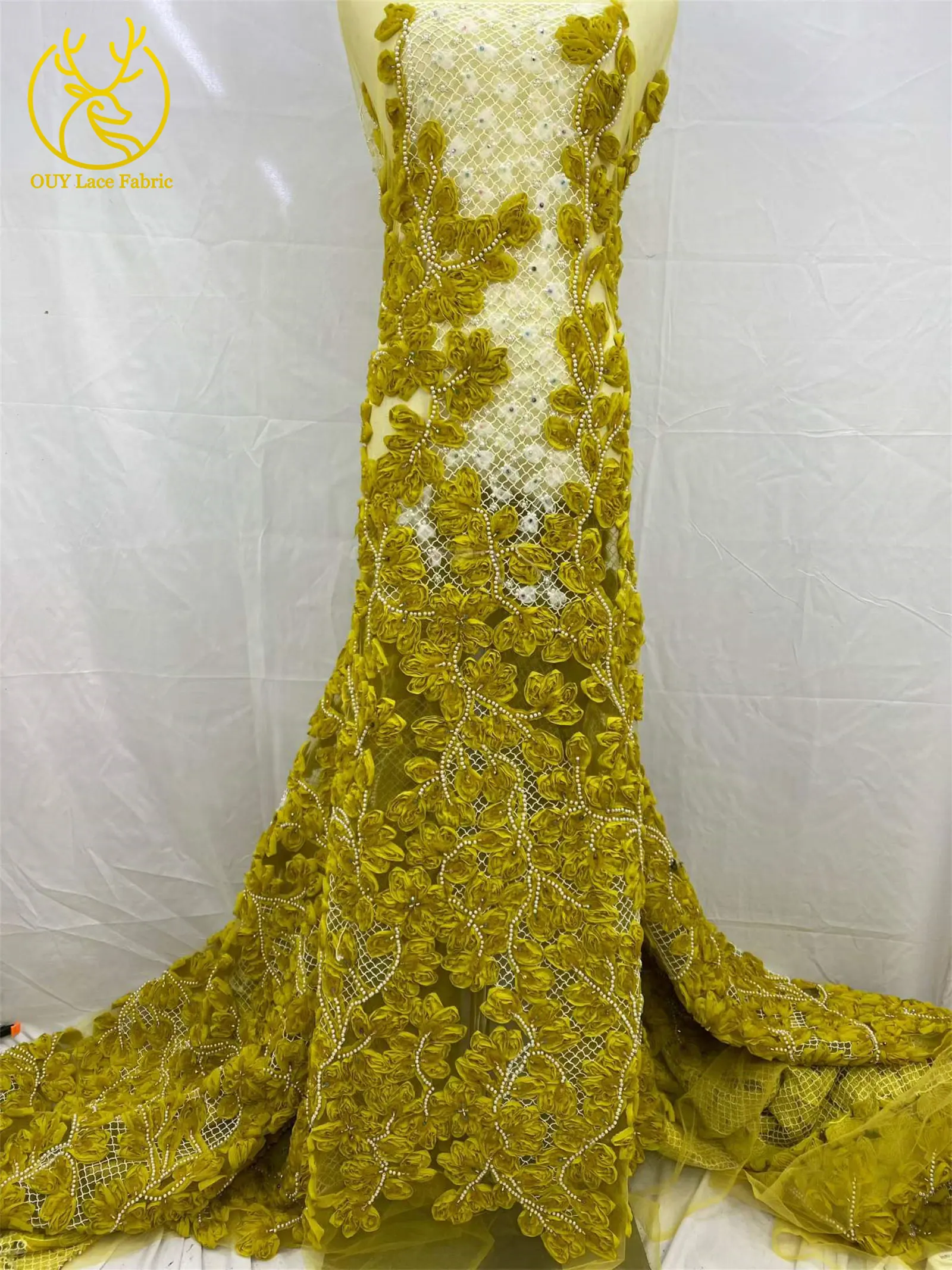 2026 Modische französische Mesh-Spitze mit Perlen und Pailletten, 3D Hochwertige nigerianische Spitze für Brautkleider und Hochzeitskleider, 5Y – Detail 12