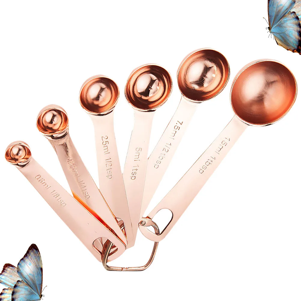 

1Set Measuring Spoons Set Stainless Steel 6 Sizes No Residue Design Kitchen Baking Supplies Measuring Gadget Home Use