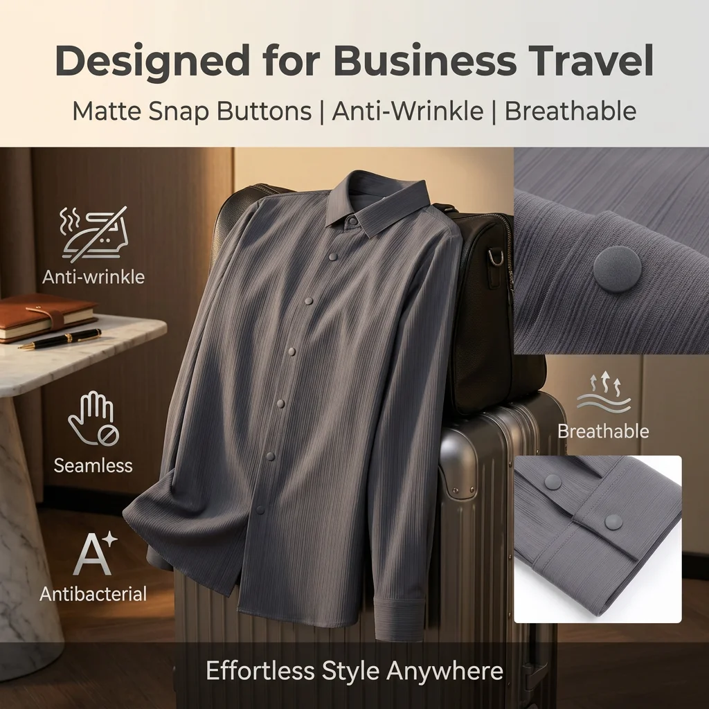Men's Slim Fit Long Sleeve Business Shirt Seamless Anti-Wrinkle Antibacterial Non-Iron Breathable Vertical Striped Formal