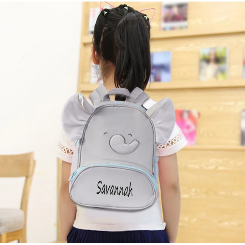 Customized Name For Children's Gray Elephant Backpack, Anti Loss Bag, Student Traction Backpack, Personalized Cartoon Backpack