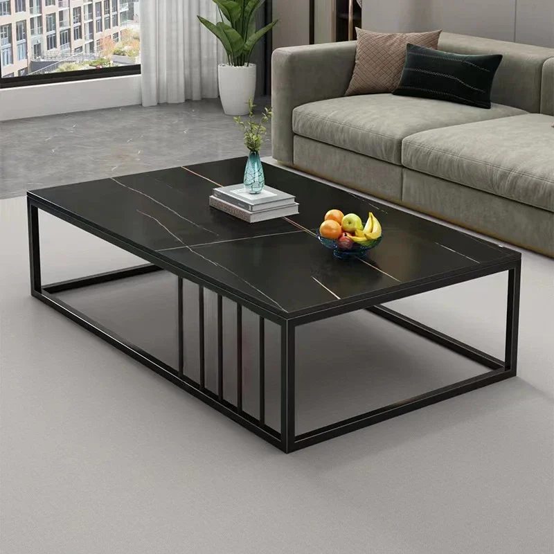 

Rectangle Simple Black Coffee Table Living Room Minimalist Apartamento Books Coffee Table Marble Stone Mesa Auxiliar Furniture