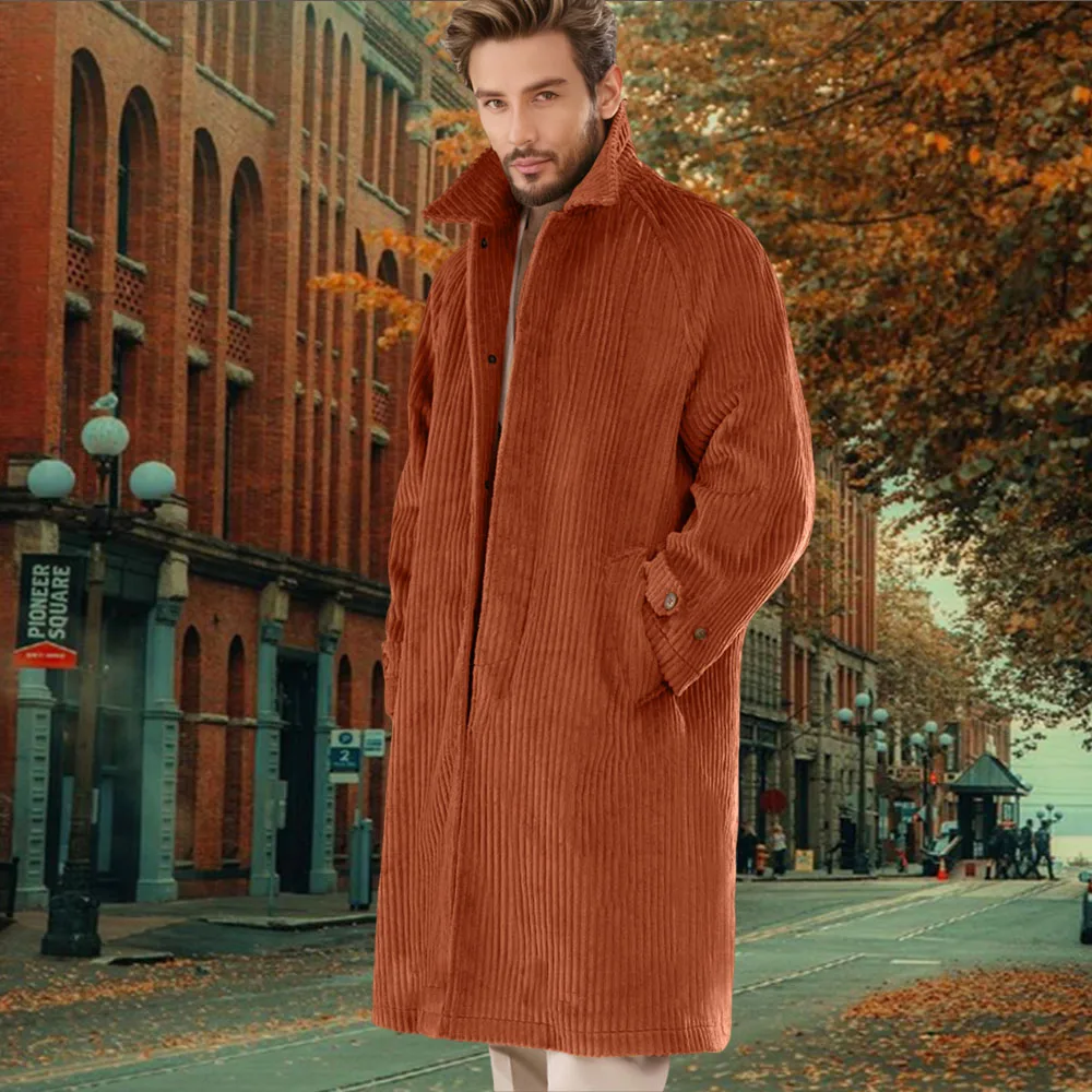 

Corduroy men's long coat Fashionable Casual Nightgown Coat Men's sports leisure long Jacket Man Corduroy coat Men's Winter Dress