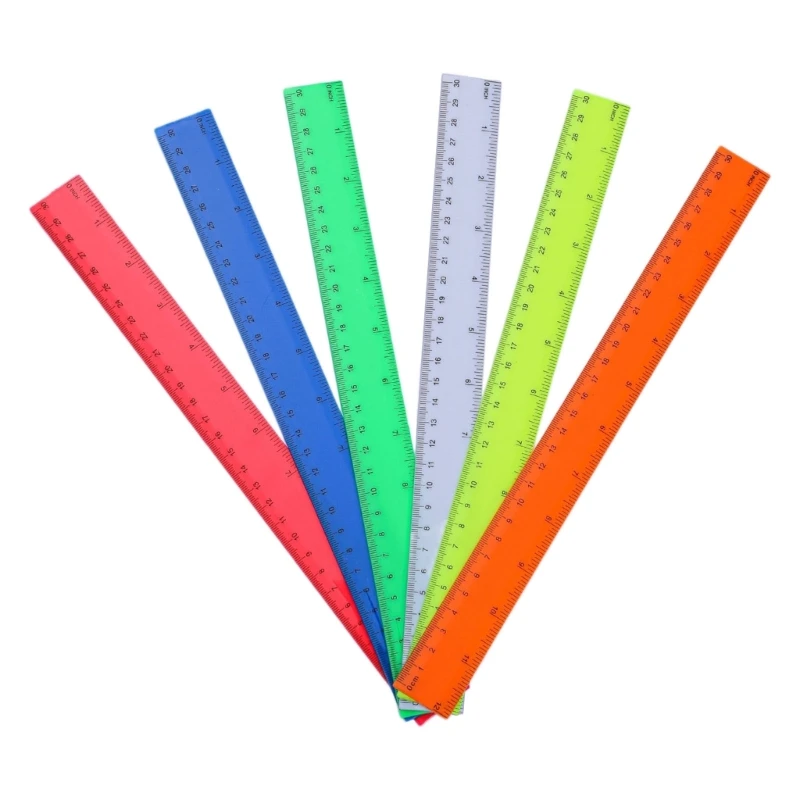 6Pcs 12Inch Clear Rulers, Math Drawing Ruler with Inches and Centimeters Scale