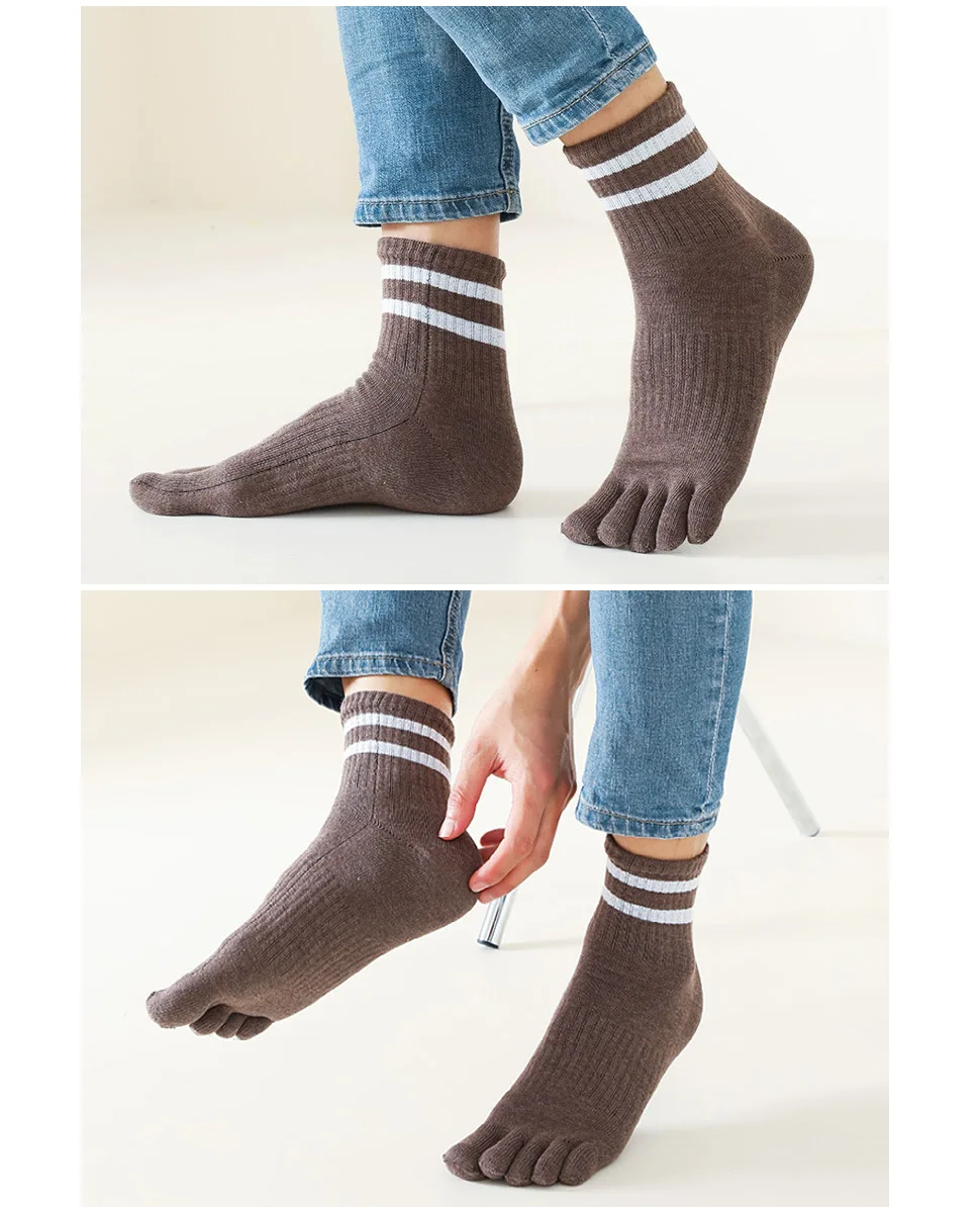 1/5 Paar Herren-Fünf-Finger-Socken aus Baumwolle, gestreift, solide, lässig, schweißabsorbierend, antibakteriell, warm, weich, elastisch, kurze Zehensocken – Detail 5