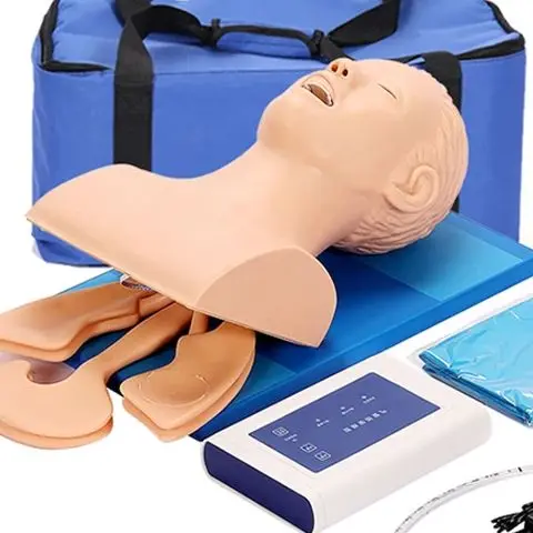 Modelo de treinamento de manequim de intubação adulto eletrônico modelo de treinamento traqueal humano dispositivo de treinamento de gerenciamento de vias aéreas pvc alarme sim